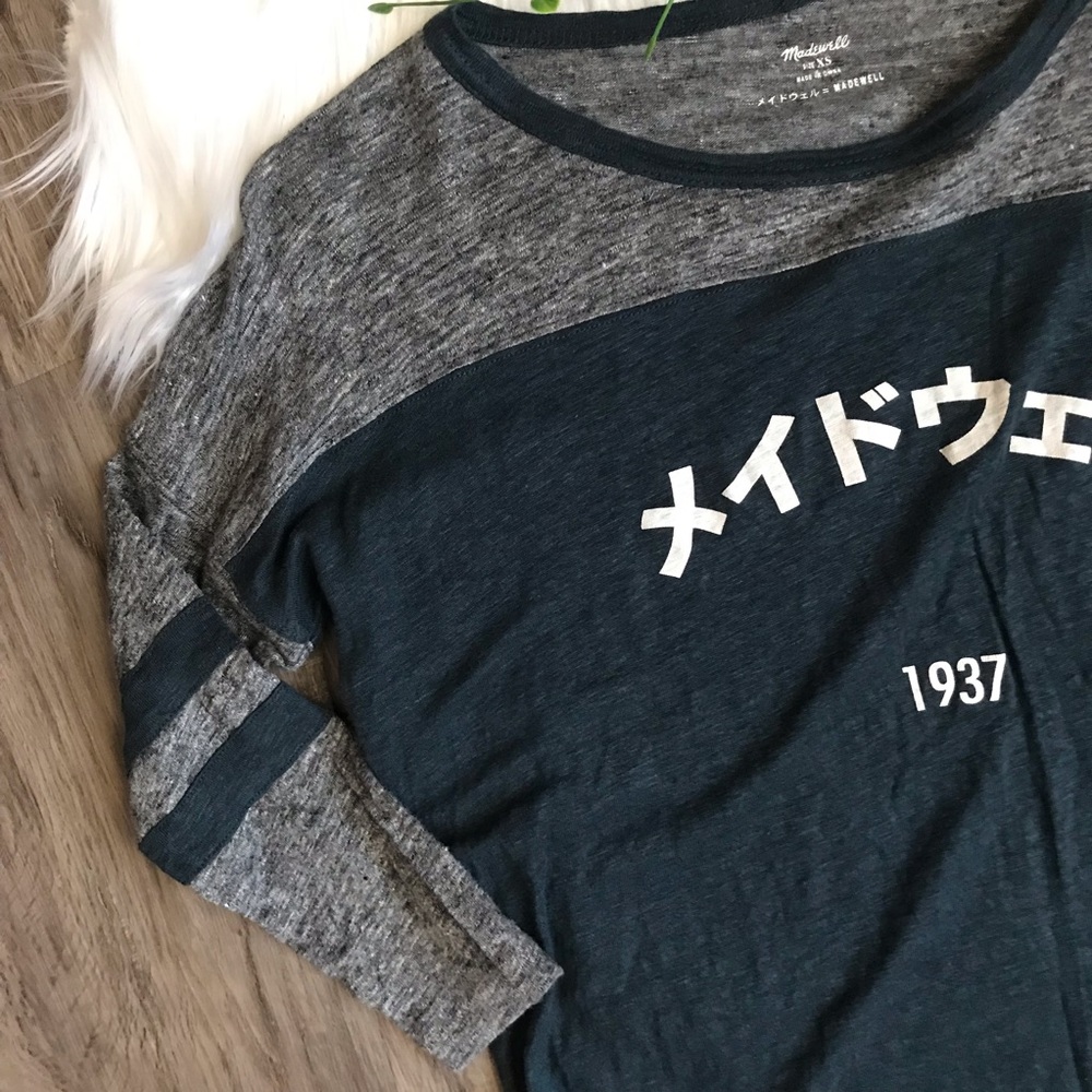 Madewell 100% Linen Dolman Varsity Shirt Top - Picture 2 of 7